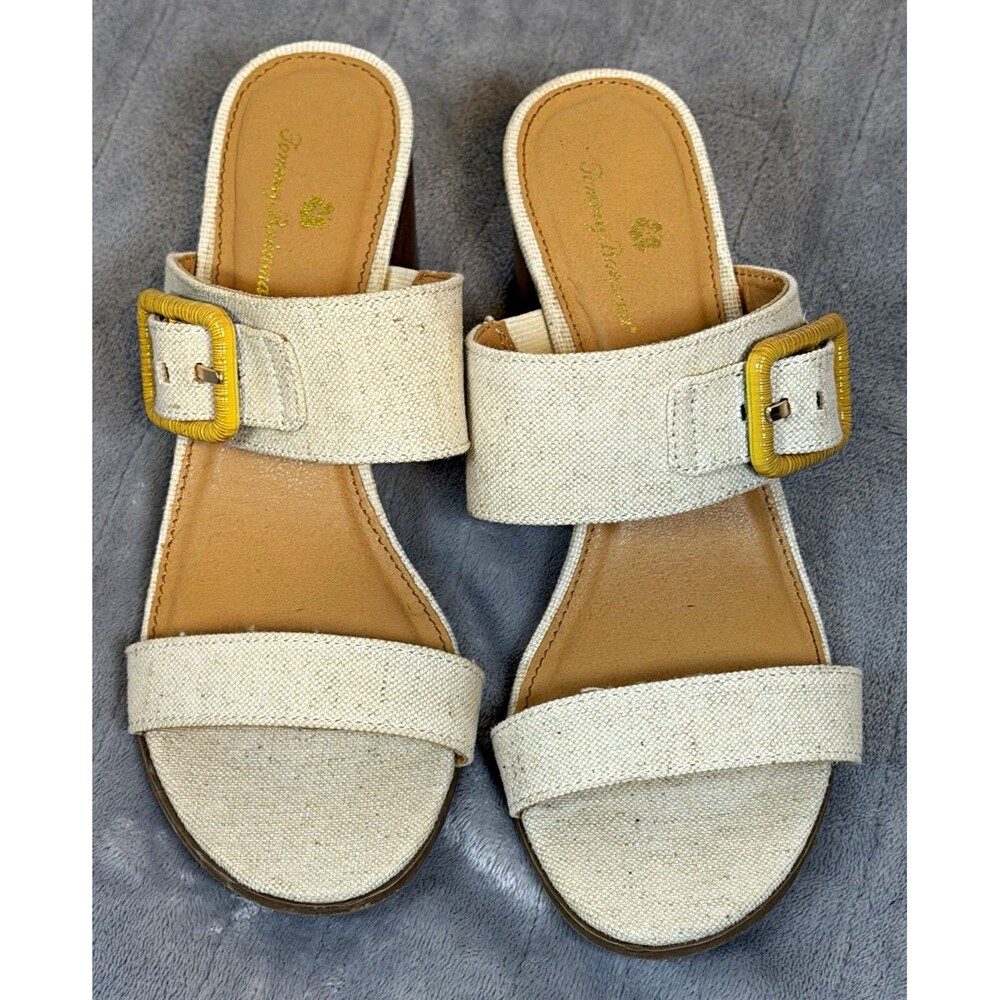 Tommy Bahama Women’s Beige Slide Sandals Textile Upper Buckle Slip-On 9